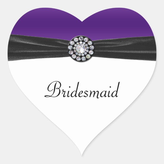 Purple & White With Black Velvet & Diamond Wedding Heart Stickers