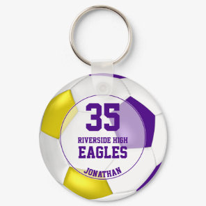 purple white yellow soccer ball team colors boy's keychain