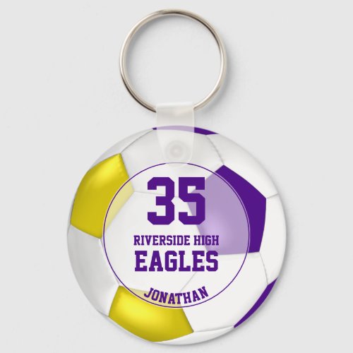 purple white yellow soccer ball team colors boys keychain