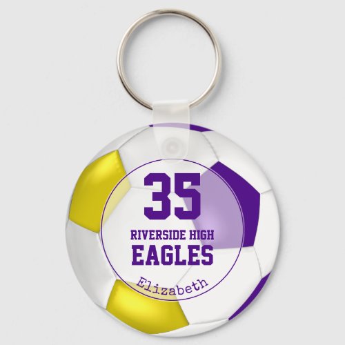 purple white yellow soccer ball team colors keychain