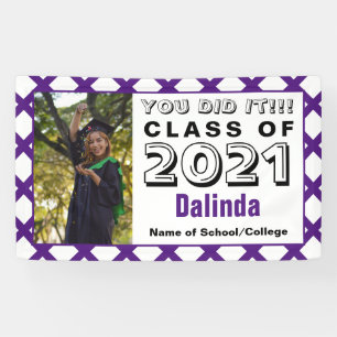 Purple & White You Did It Graduation Banner