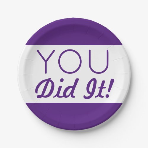 Purple  White You Did It Graduation Paper Plates