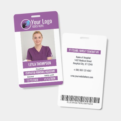 Purple White Your Logo Hospital Staff Photo ID Badge