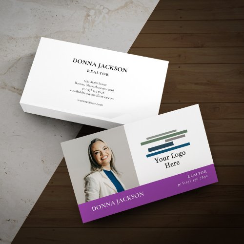 Purple White Your Photo  Logo Professional Business Card