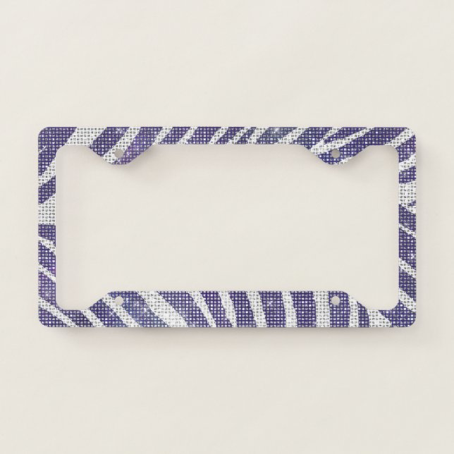 Purple White Zebra Animal Sparkle License Plate Frame (Front)