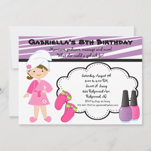 Purple &amp; White Zebra Girls Spa Invite