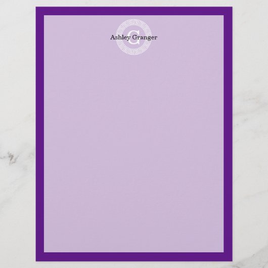 Purple Wht Greek Key Rnd Frame Initial Monogram (Front)