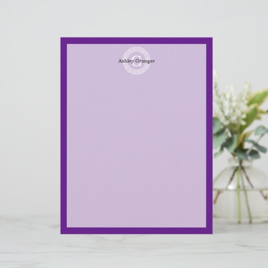 Purple Wht Greek Key Rnd Frame Initial Monogram (Standing Front)
