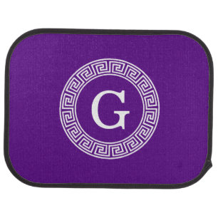 Purple Wht Greek Key Rnd Frame Initial Monogram Car Mat