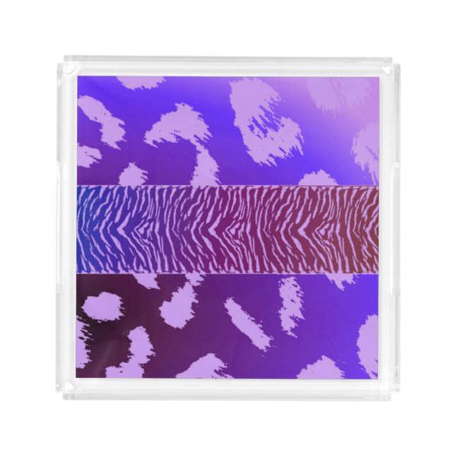 Purple Wild Animal Fur Pattern Acrylic Tray (Front)