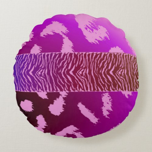 Purple Wild Animal Pattern Round Pillow