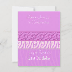 Purple Wild Animal Print Birthday Invitation
