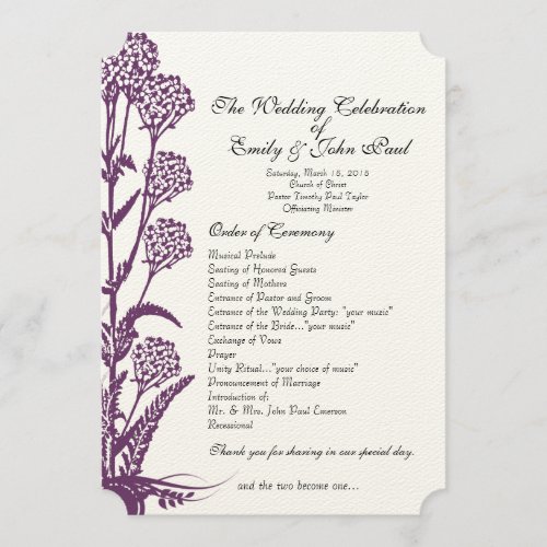 Purple Wild Flower Branch Wedding Program
