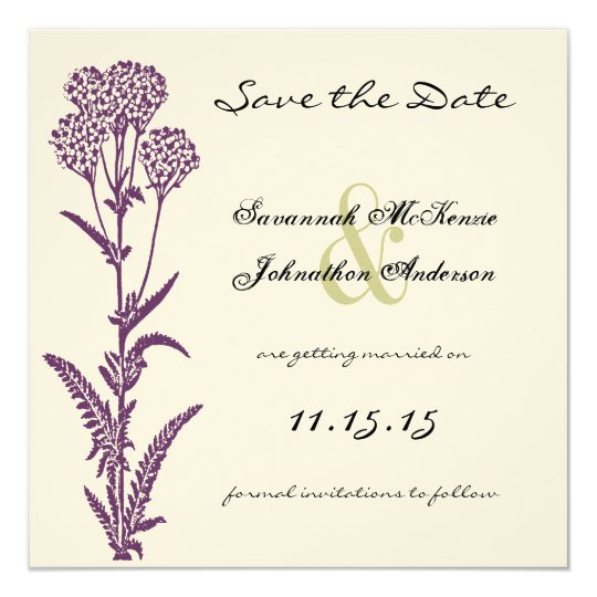 Purple Wild Flower Branch Wedding Save the Date Card