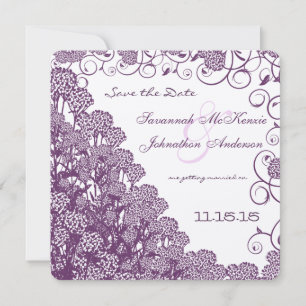 Purple Wild Flower Branch Wedding Save the Date Invitation