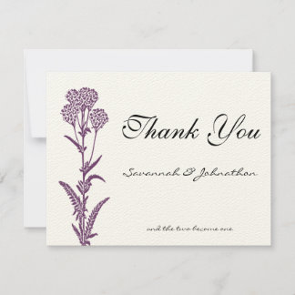 Purple Wild Flower Branch Wedding Thank You Cards