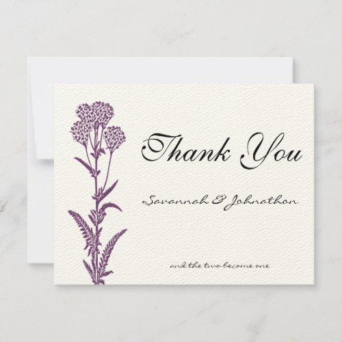 Purple Wild Flower Branch Wedding Thank You Cards