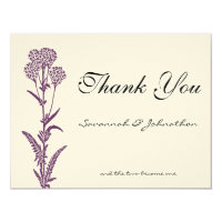 Purple Wild Flower Branch Wedding Thank You Cards