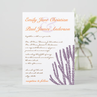 Purple Wild Flower & Coral Font Wedding Invitation