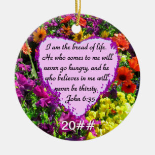 PURPLE WILD FLOWER JOHN 6:35 DESIGN CERAMIC ORNAMENT