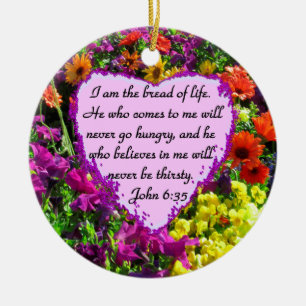PURPLE WILD FLOWER JOHN 6:35 DESIGN CERAMIC ORNAMENT