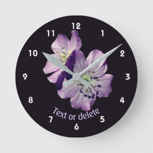 Purple Wild Geranium Flowers Personalized Round Clock