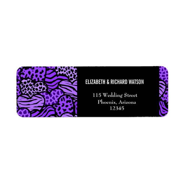 Purple Wild hearts Wedding Address Label (Front)
