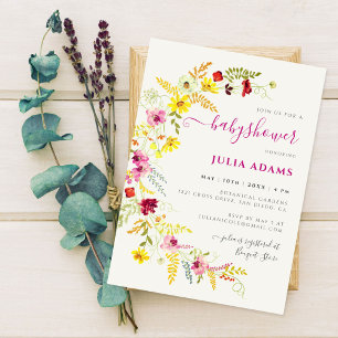 Purple Wild Orchid Flowers Wreath Baby Shower Invitation