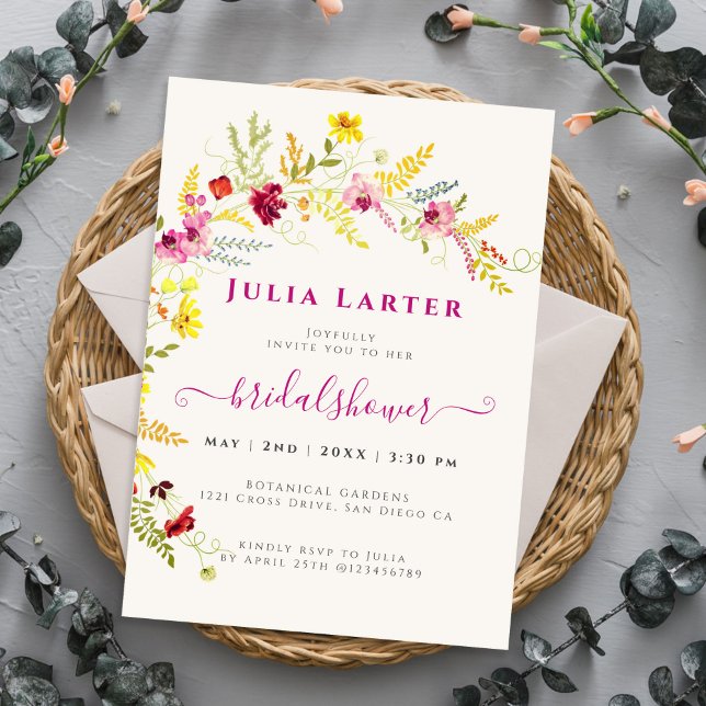 Purple Wild Orchid Flowers Wreath Bridal Shower Invitation (Creator Uploaded)