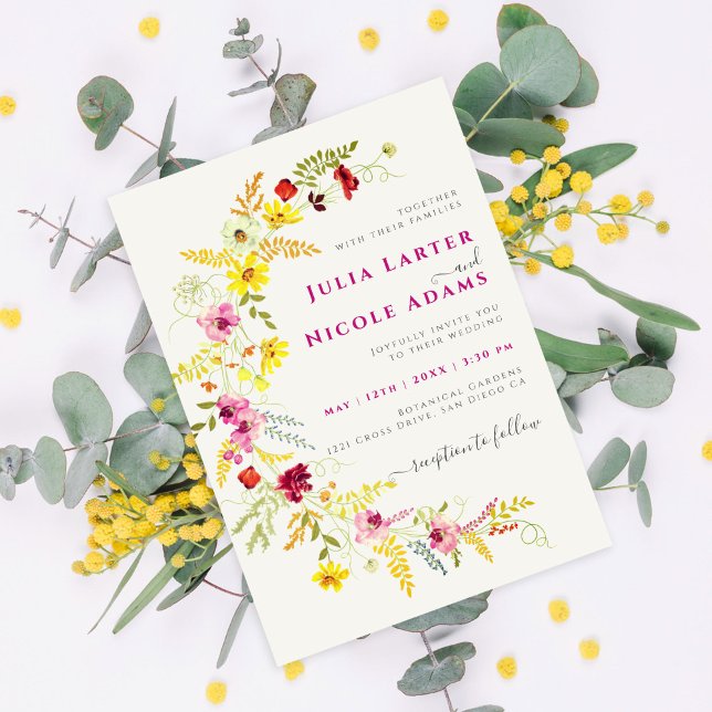 Purple Wild Orchid Flowers Wreath Photo Wedding Invitation (Creator Uploaded)