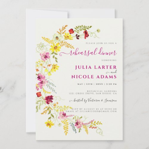 Purple Wild Orchid Flowers Wreath Rehearsal Dinner Invitation