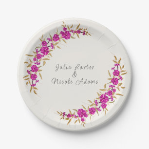 Purple Wild Trumpet Vine Flower Garden Wedding Paper Plates