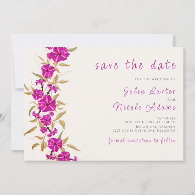 Purple Wild Trumpet Vine Flower Garden Wedding Save The Date (Front)