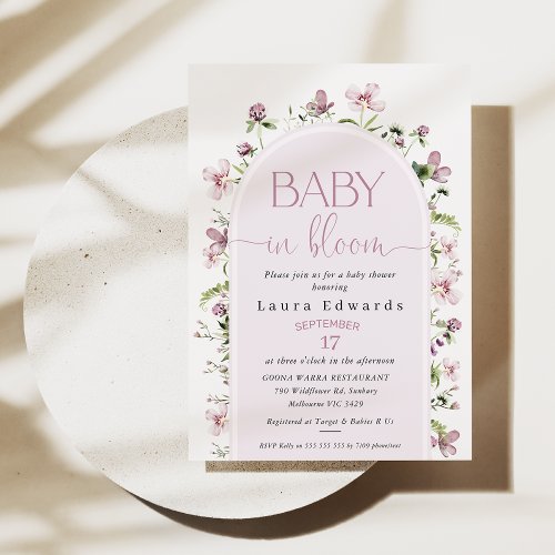 Purple Wildflower Arch Baby Bloom baby Shower Invitation