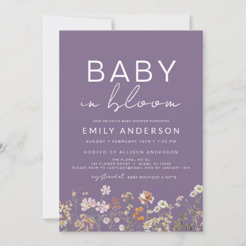 Purple Wildflower Baby in Bloom Baby Shower  Invitation