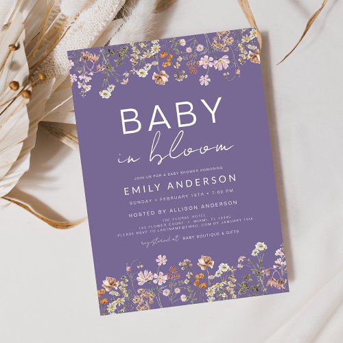 Wildflower Floral or wildflower baby shower invitation