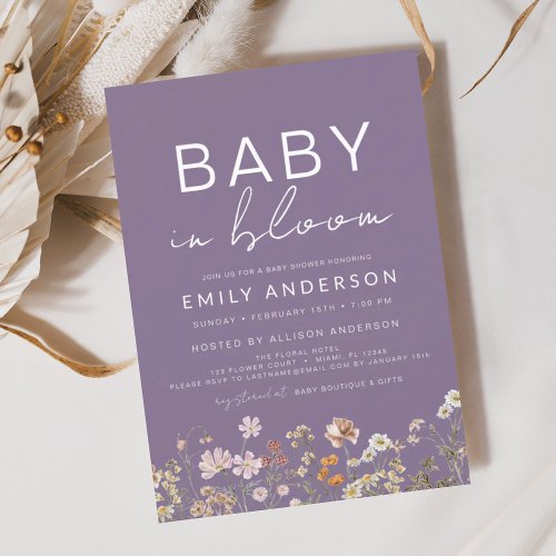 Purple Wildflower Baby in Bloom Baby Shower Invitation