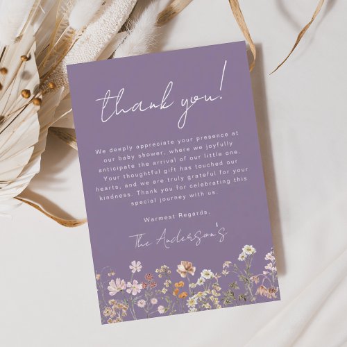 Purple Wildflower Baby in Bloom Baby Shower Thank You Card
