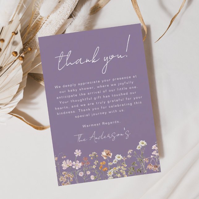 Purple Wildflower Baby in Bloom Baby Shower Thank You Card (Creator Uploaded)