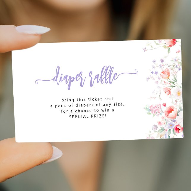 Purple wildflower baby in bloom diaper raffle enclosure card (Creator Uploaded)