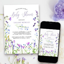 Purple Wildflower Baby Shower Dainty Floral Invitation
