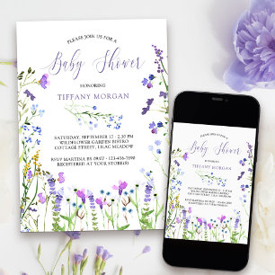 Purple Wildflower Baby Shower Dainty Floral Invitation