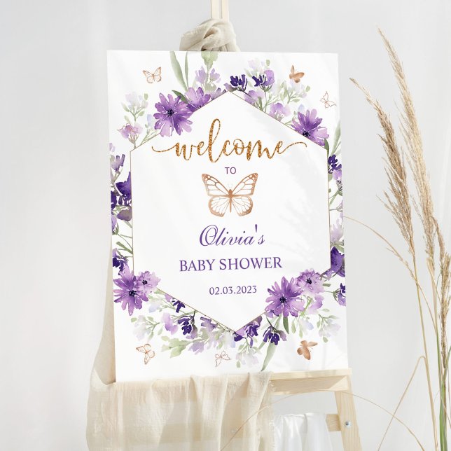 Purple wildflower baby shower welcome foam board (Creator Uploaded)