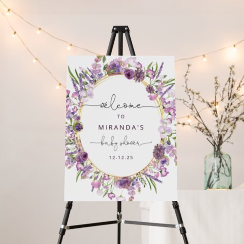 Purple Wildflower Baby Shower Welcome Foam Board