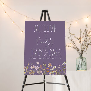 Purple Wildflower Baby Shower Welcome Sign