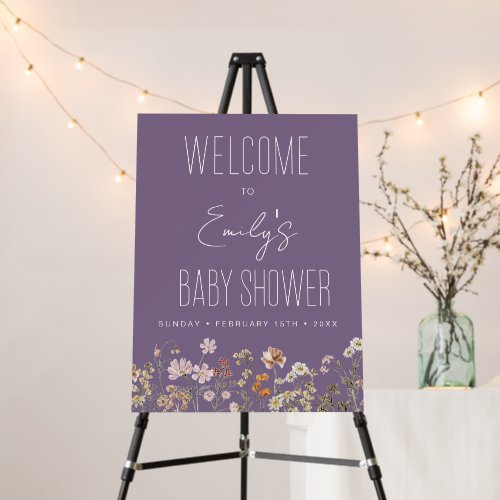 Purple Wildflower Baby Shower Welcome Sign by Pretty Girly Designs