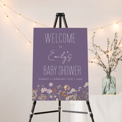 Purple Wildflower Baby Shower Welcome Sign