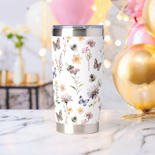 Purple Wildflower, Bee & Butterfly Watercolor Insulated Tumbler