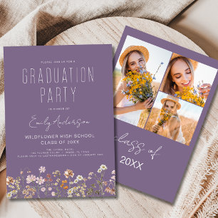 Purple Wildflower Bloom Graduation Party Photo Invitation