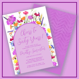 Purple Wildflower Boho Arch 60th Birthday Party Invitation